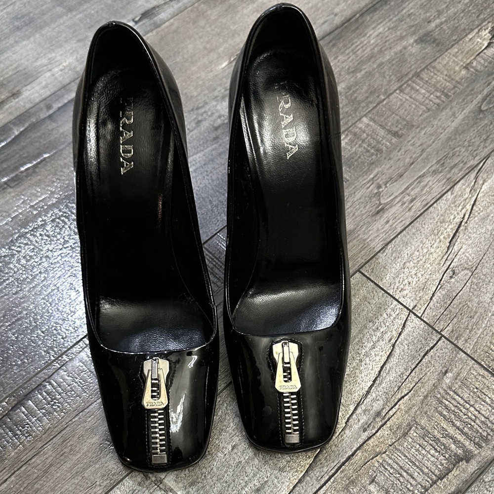 Prada Black Heels with Zipper Accent